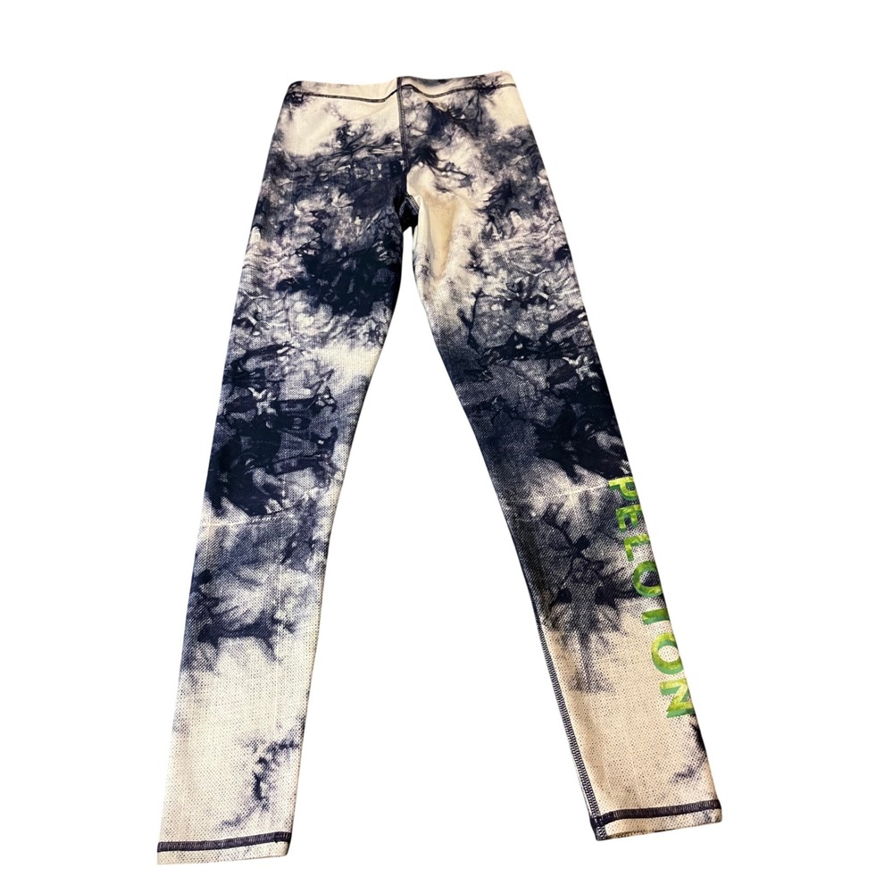 Peloton Tie Dye Leggings Navy Blue White Lime Green Logo Activewear Womens